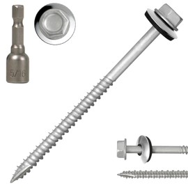 FMhotu Metal Roofing Screws #10×3Inch, 320-PCS, Hex Head Rustpert Coating Sheet Metal to Wood Siding Screw with EPDM Rubber Washer, Sharp Point, Hex Socket Included