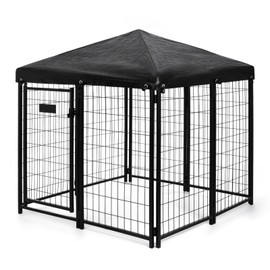 Abba Patio Dog Kennel Outdoor with Roof Waterproof Cover and Lockable Gate, Dog Crate Dog Enclosures Pet Crate Cage for Small/Medium Dogs, 8PCS, Black (4'x4'x4.8')