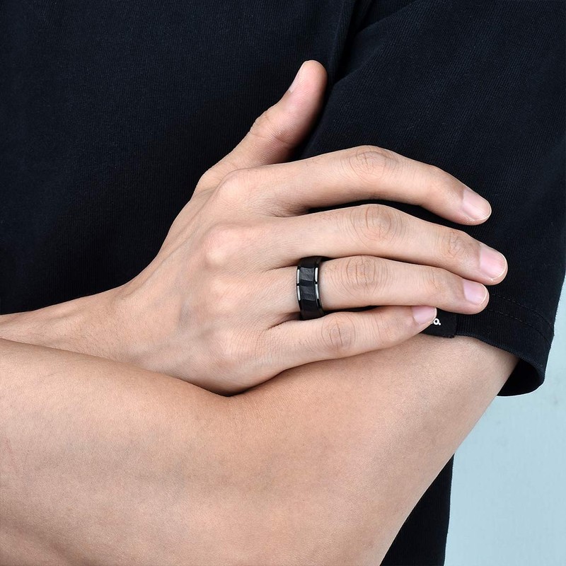 King Will HAMMER 8mm Black Tungsten Carbide Ring Hammered Brushed