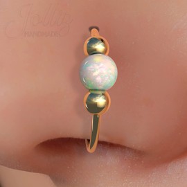 Nose Cuffs 14K Gold-Filled Hoop Ring - Beautiful White Opal 20 Gauge Hypoallergenic Nose Cuff - Thin Non Piercing Nose Ring - Simple Faux Nose Piercing - 7mm Diameter 0.2 Inches - Fake Nose Cuffs for Women Men