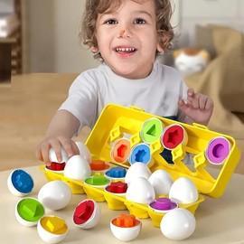 AUGUSTYUE Huevos a Juego de Forma y Color, Juguete Educativo Montessori Stem para niños pequeños y preescolares, 12 Huevos de Juguetes para Reconocimiento de Colores y Formas