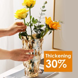 CEMABT Amber Glass Vase for Centerpieces, 9.4-inch Height, 5.1-inch Opening Width, 3.4 lbs Weight, Unbreakable, Suitable for All Kinds of Flowers, Modern and Elegant