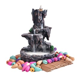 XUDREZ Mountain Waterfall Backflow Incense Burner, Incense Holder Censer with 20pcs Incense Cones + 30pcs Incense Sticks