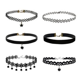 6pcs Choker Necklace Set Fashion Velvet Necklace Rubber Stretch Velvet Collar Tattoo Lace Chain Jewellery Sets Women's Necklace Jewellery for Women Girls