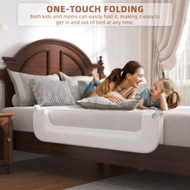 FigTime Bed Rail for Toddlers, Baby Bed Rail Guard for Kids, Toddler Bed Rails with Reinforced Anchor Fit, Height Adjustable & Foldable Bed Rail Guard for Twin, Full, Queen & King Beds (White, 48IN)