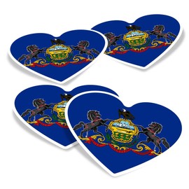 Vinyl Heart Stickers (Set of 4) 10cm - Pennsylvania State Flag Emblem for Laptops, Tablets, Luggage, Scrap Booking, Fridges #60765