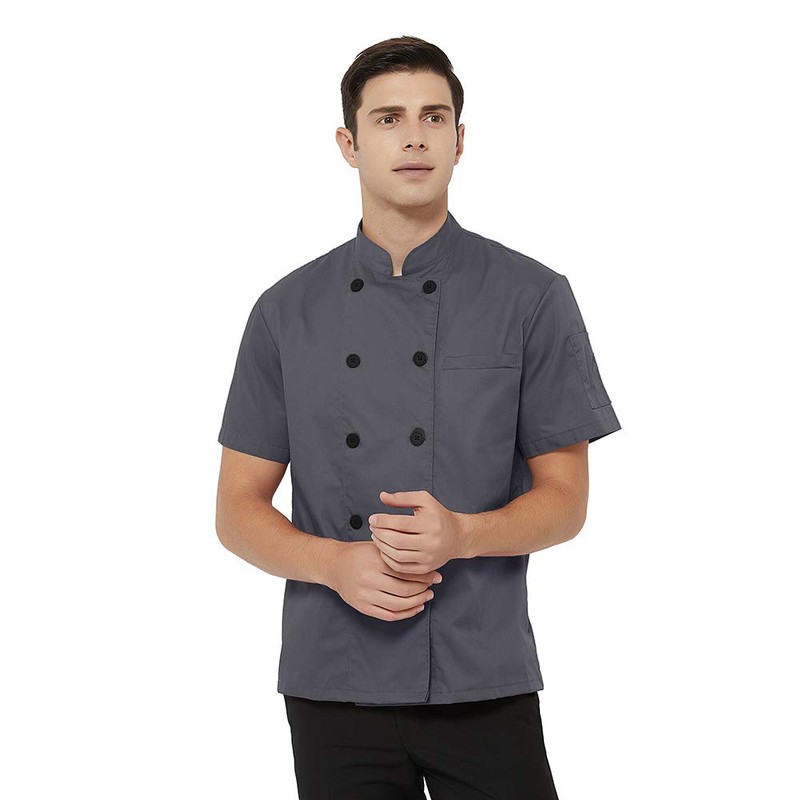 TopTie Short Sleeve Chef Coat Jacket Gray Lightweight Button Chef