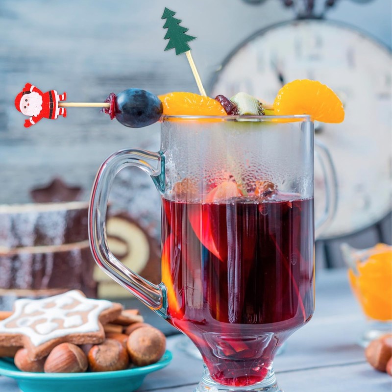 TSLBW 100 Pieces Christmas Cocktail Sticks, Christmas Tree Snowman Elk