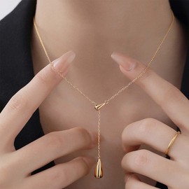 Aneneiceera Boho Teardrop Choker Necklace Tiny Waterdrop Y Lariat Necklace Gold Y Necklace Droplet Necklace Chain Jewelry for Women and Girls