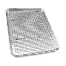 Herogo Stainless Steel Baking Pan Sheet with Cooling Rack Set, 16 x 12 x 1 Inch, Fluted Nonstick Bakeware Cookies Sheet Tray for Oven Baking, Rust Resistant, Dishwasher Safe