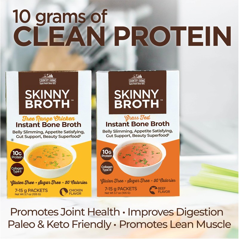 COUNTRY FARMS Skinny Broth 7-Day Plan, Instant Chicken and Beef