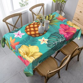 Pineapple Tropical Flowers Tablecloth Table Cover Washable Tabletop for Kitchen Dinning Decoration Rectangle 60x90 inch