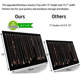 Jiffwind Upgraded 15.7"x13" 20 Hooks Velvet Necklace Jewelry Organizer/Tray/Pad/Showcase/Display case (2 Pack)