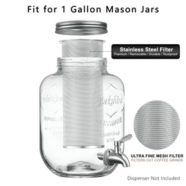 Cold Brew Coffee Filter for 1 Gallon Mason Jars, Made with Stainless Steel, Fine Mesh Filter for Large Batch Cold Brewing, 1 Gallon Mason Jar Filter Crafted to Make Iced Coffee & Tea and Sun