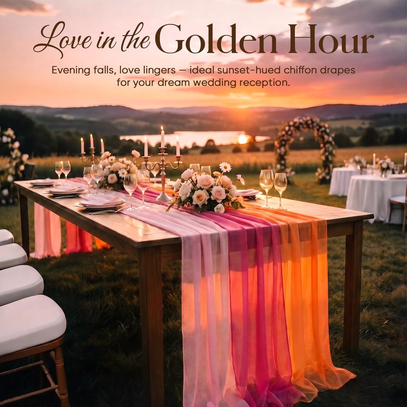 3 Pcs 10FT Sunset Table Runner Set, Pink and Orange