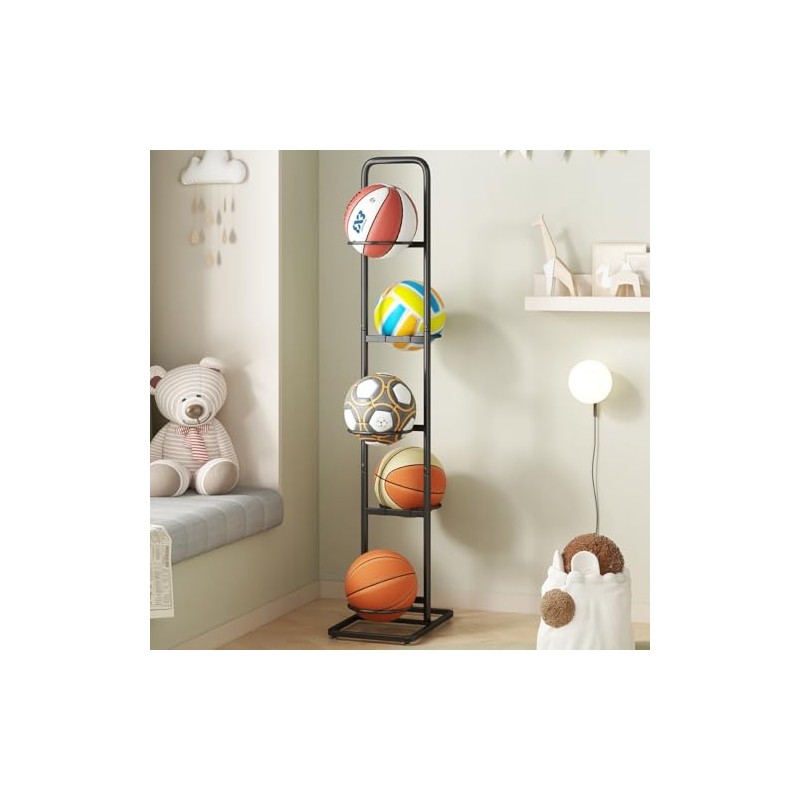 YIILII Vertical Ball Storage Rack - Adjustable 5-Tier Sports Organizer