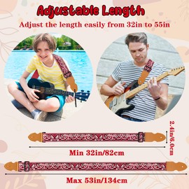 PANTIDE Vintage Embroidered Ukulele Strap - Adjustable Ukelele Strap with Wooden Ukulele Capo 3 Plastic Picks 10 Colourful Felt Picks Bohemia strap for Ukulele Mini Guitar Man Women Adult Kids