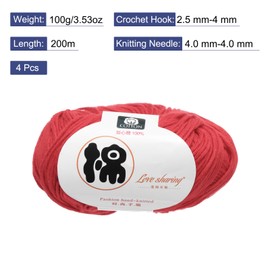 Rebower Cotton Yarn,100% Cotton Soft Knitting Yarn [for Hand DIY Bag Cushion Crocheting Knitting Projects Home Decor], -4 Skeins/4×218yards/4×4.54oz/Red
