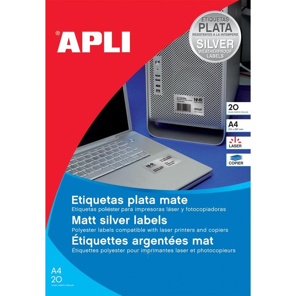 APLI Typenschild-Etiketten, silber, Polyester, wetterfest, für Laser und Kopierer Etikett