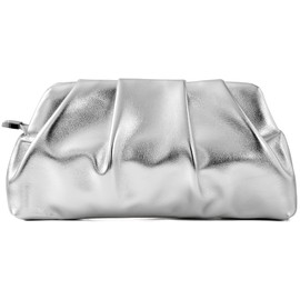 Women's Evening Bag Ruched Clutch Purse Detachable Chain Crossbody Bag (silver)