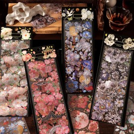 ADOFUN Collage Material Seal, Flake, Transparent, Foil Stamping, Waterproof, Flower Glitter Acrylic, Waterproof Stickers, Assortment, Flake Seal, Sticker Frame, Watermark Carving, Background Paper,