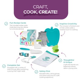 Tovla Jr - Juego de herramientas de cocina Montessori para niños, juego de regalo de cuchillos de cocina seguros para niños, cortador, pelador de verduras, guantes, tabla de cortar, recetas y más