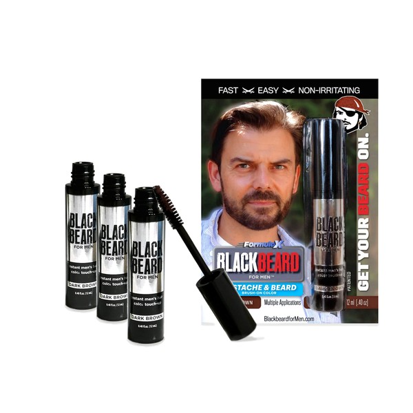 Blackbeard for Men - Color instantáneo para barba y bigote - Paquete de 3 (marrón oscuro)