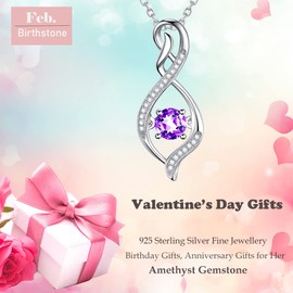 GinoMay Amethyst Gemstone Necklace Women Valentines Day Birthday Gifts Mum February Birthstone Forever Love Infinity Jewellery Sterling Silver