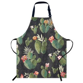Smooffly Vintage Cactus Apron Adjustable Bib Cooking Apron Unisex Women Men Aprons Perfect for Home Kitchen Baking Gardening Restaurant Coffee House BBQ Vintage Cactus, vintage cactus
