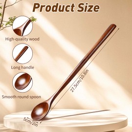 Wooden Spoons for Cooking, 10.8in Long Handle Mixing Tasting Spoons, Heat Resistant Wooden Spoons Cooking Utensils, Non Stick Friendly Kitchen Essential