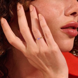 ZHESHY Gold Silver Ring for Women Birthstone 14K Gold-Plated Engagement Ring Promise Solitaire Thumb Ring with Gemstone Garnet Citrine Peridot Rings Golden Stacking Rings for Women Gift Size 52-64,