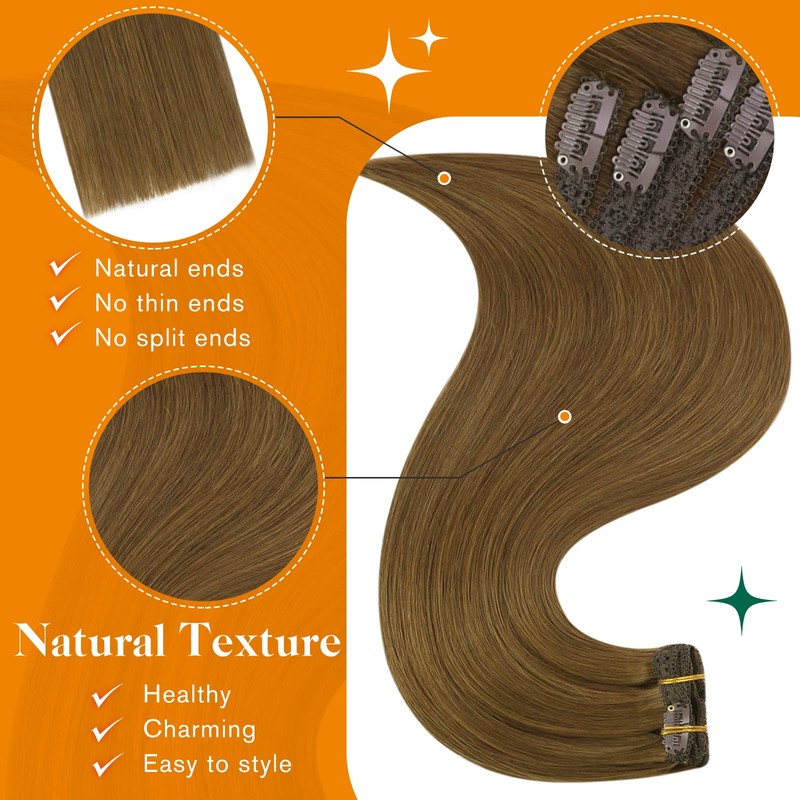 Easyouth Clip Extensions Real Hair Brown Real Hair Extensions Clip-In