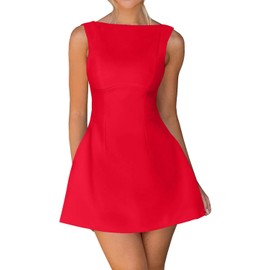 OWIN Women's Sleeveless Mini Party Boat Neck A Line Cocktail Work Formal Wedding Guest Skirt Dress Red XL