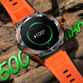Smartwatch Compass Military Watch, Robust Smart Watch with LED Torch Phone Function 24H Heart Rate Outdoor Fitness Watch for Android iOS, orange, Tactical