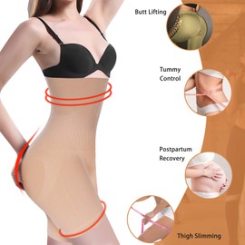Junlan Women Waist Trainer Shapewear Tummy Control Body Shaper Briefs Hi-Waist Butt Lifter Thigh Slimmer (XL/2XL, Beige)