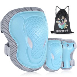 Forzueby Youth/Kids Protective Gear Sets Adjustable Knee Pads and Elbow Pads Wrist Guards for kids Skateboard Roller Skates Scooter Inline Skating Cycling BMX. (Light Blue, S)