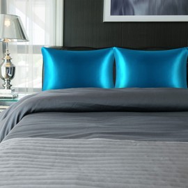 PiccoCasa Satin Pillow Cases 2 Pack, Satin Silk Pillowcase for Hair and Skin with Zipper Closure Soft Pillow Cases Cover Set Peacock Blue 50 x 90cm