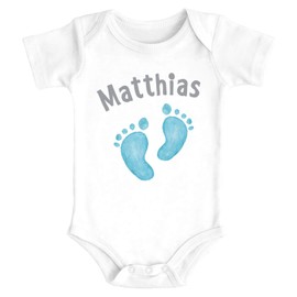 SpecialMe® Baby Bodysuit with Name Print Leave Baby Feet Footprint Gift for Birth Short Sleeve Organic Cotton, Boys White