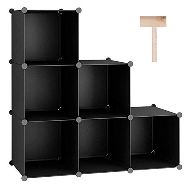 C&AHOME Cube Storage Organizer, 6-Cube Shelves Units, Closet Cabinet, DIY Plastic Modular Book Shelf, Ideal for Bedroom, Living Room, Office, 36.6" L x 12.4" W x 36.6" H Black