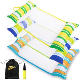 Sloosh 3 Pack Inflatable Pool Float Hammock, Water Hammock Lounges, Multi-Purpose Swimming Pool Accessories (Saddle, Lounge Chair, Drifter) for Pool, Lake, Outdoor, Beach (Dark Blue/Yellow/Orange)