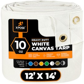 Xpose Safety Canvas Tarp - 10oz White Canvas Tarps Heavy Duty Water Resistant with Brass Grommets- Multipurpose Outdoor Tarpaulin for Camping, Canopy, Trailer, Equipment Cover 12' x 14'