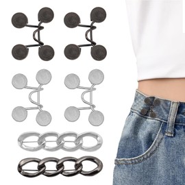 ROPAKED 6 Set Pant Waist Tightener Buttons Pins for Loose Jeans Reusable Waist Cincher Clip Metal Brooch for Clothing Dresses Skirts No Sewing Decoration Accessories（Black Silver