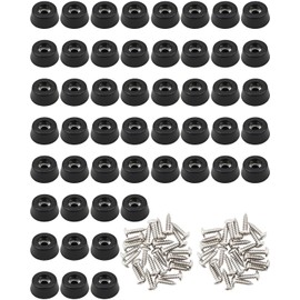 BINCKIN Pack of 50 Screwable Rubber Feet for Chopping Board Feet, 20 x 15 x 8 mm Rubber Buffer Screw Feet with Rubber Spacer, Screwable Rubber Feet for Chair Foot, Furniture, Table Chair Covers (Black