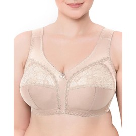 Wireless Plus Size Bra Wide Strap Unlined Minimizer Full Coverage 36 38 40 42 44 46 48 50 52 / C D E F G H I (48I, Nude)
