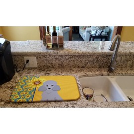 Caroline's Treasures WDK5465DDM Summer Sunflowers Toy Silver Poodle Dish Drying Mat Absorbent Dish Drying Mat Pad for Kitchen Counter Dish Drainer Mat for Countertop, 14 x 21", Multicolor