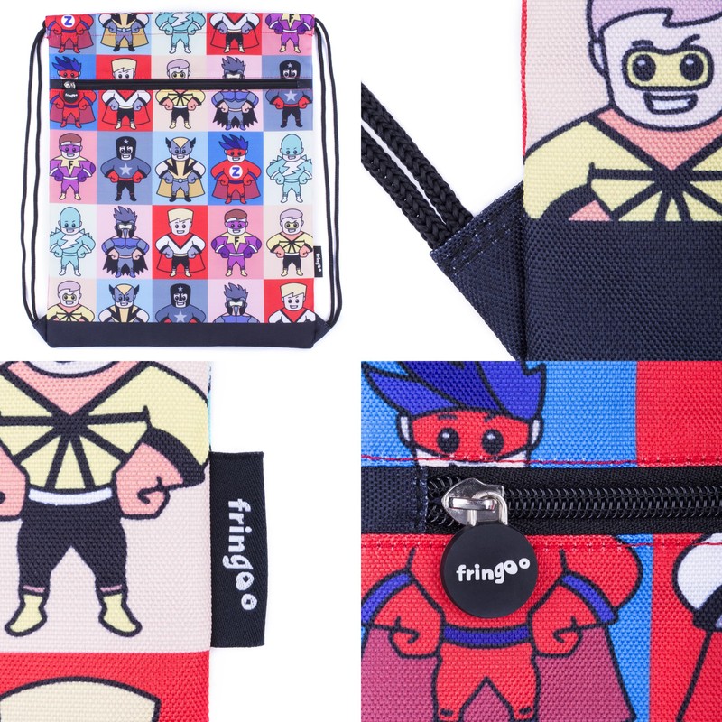 FRINGOO® Kids Drawstring Bag With Front Zipped Pocket PE Kit