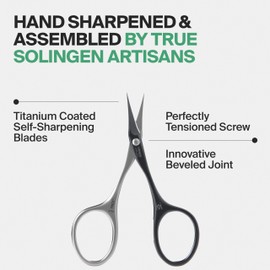 GERMANIKURE Tower Point Cuticle Scissors - Self-Sharpening FINOX22 Titanium Coated Stainless Steel Professional Grooming Scissors in Cork Case - Ethically Made in Solingen Germany - 2705