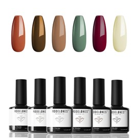 modelones- Juego de 6 colores de esmaltes de uñas en gel rojo, blanco brillante, burdeos, rosa oscuro, champán y plata                                