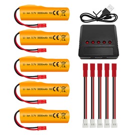 Fytoo 5PCS 3.7V 3000mAh Li-ion Battery with JST Plug with 5-in-1 Charger for HJ819 DE819 RC Boat Huina 1337 1338 1516 1517 1552 1554 1558 RC RC Engineering Car Drift car Truck Toy Off-Road Racing