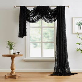 NOIR GOTHIC DECOR Black Window Scarf 216 Inches Long. Lace Window Scarf for Goth Decor or Victorian Decor. Gothic Window Scarves Can Be Used as Bed Canopy Curtains or Black Lace Fabric. LE Black 216